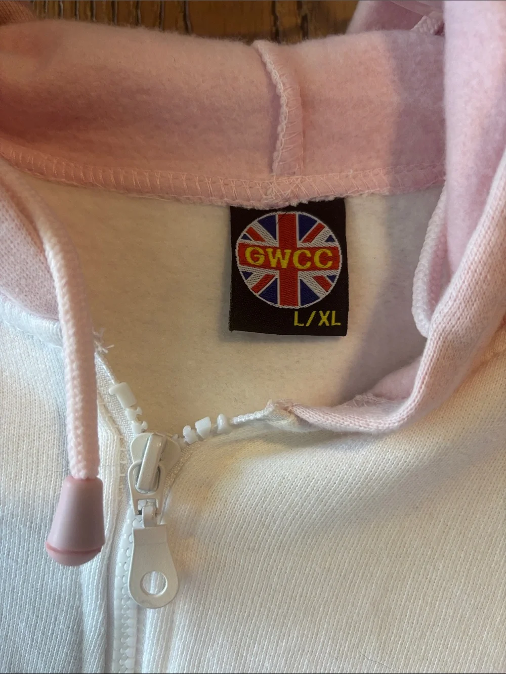 White & Light Pink Hooded Zip Jacket - London